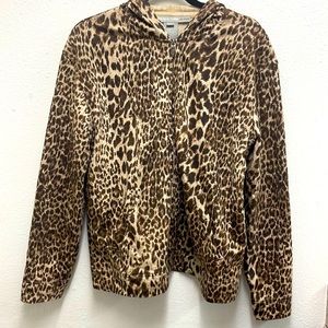 Leopard Hoodie - Sz Large - Jones New York - Pockets - Zip Up
